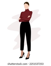 A very beautiful and stylish girl in business and fashionable clothes against an interesting background. Vector illustration in flat style