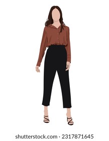 A very beautiful and stylish girl in business and fashionable clothes against an interesting background. Vector illustration in flat style