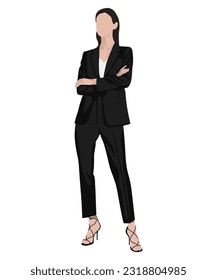 A very beautiful and stylish girl in business and fashionable clothes against an interesting background. Vector illustration in flat style