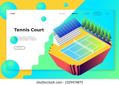 a very beautiful tennis court with green grass and a large audience - All elements on this template are editable with vector software