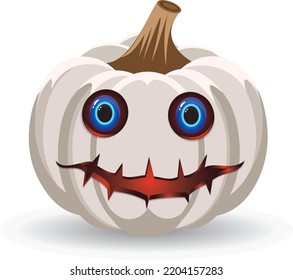 Very beautiful white pumpkin with blue eyes. Halloween banner. Halloween backgrounds for design. 