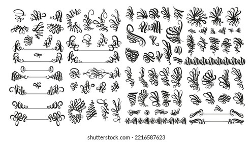 Very big set of black calligraphic vintage elementsisolated on a white background 
