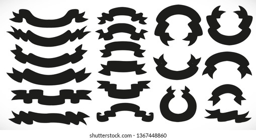 Very big set of black silhouettes vector festive ribbons for decoration isolated on white background