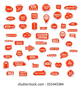 Very big set of bright labels sale in the form of stickers, vector illustration.