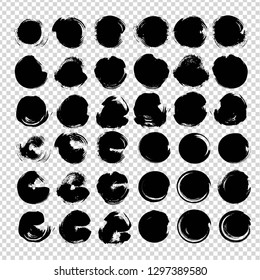 A very big set of circle abstract black textured strokes isolated on imitation transparent background