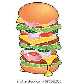 Very big, tasty sandwich with ham, melting cheese, cutlet, fresh salad etc.