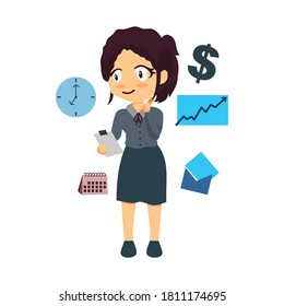 Very busy business woman Vector character illustration Vector