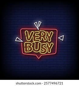 very busy neon sign with brick wall background vector