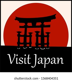 Very clean and minimalist Itsukushima shrine, "Visit Japan" square image, you can also add your own text!