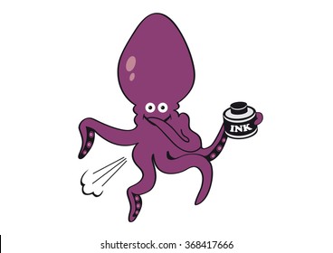 Very clever marine animal. Naughty octopus, what deleted ink. Colorful underwater world. Funny vector illustration.