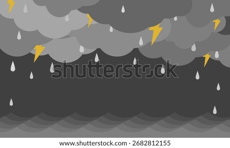 Very cloudy rainy day and high wave in rainy season with copy space background. Vector Flat Illustration. 