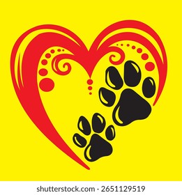 Very colorful and cool love vector design image and dog paw prints are very suitable for visual needs. visit my account, because there are still many other interesting designs