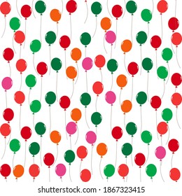 Very colorful seamless pattern design of colorful balloons that isolated on white background. Suitable for wrapping paper, wallpaper, fabric, backdrop and etc.