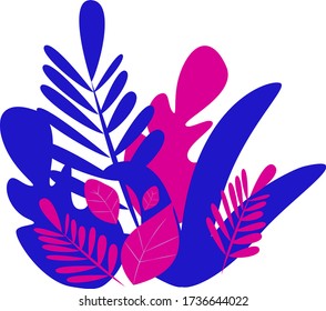 
Plantas muy contrastantes en la ilustración vectorial. Los trópicos son de color azul y rosa claro. Utilizar como plantilla para sitios