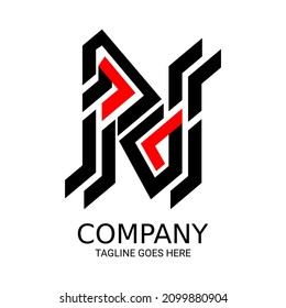 Very cool black and red letter N logo design.