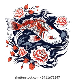 Very cool cartoon koi fish illustration vector, not AI