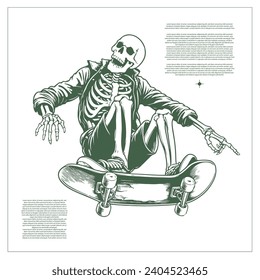 Very cool design, skeleton playing a skateboard, very suitable for any purpose, such as printing on clothes, stickers, posters, mugs, slayers, flags, and others.