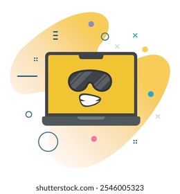 Expressão facial muito legal na tela do laptop - Design de ilustração de tecnologia para mídia digital | design de ícone Muito legal Emoji Laptop