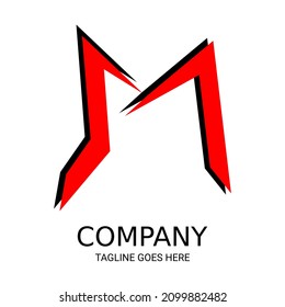 Muy genial, único y sencillo diseño de logotipo M en negro y letra roja.