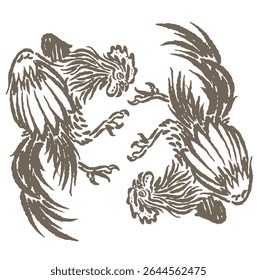 Ilustração vetorial muito legal de uma luta de galo com uma representação única e vintage