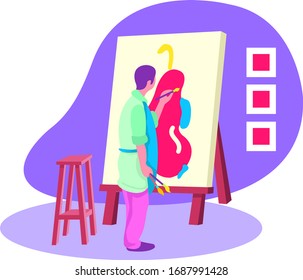 A very creative painter is painting a work in an exhibition