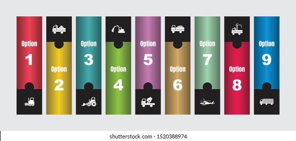 Very Creative & Useful 9 Options Commercial Vehicle Infographic Icons Set for Graphic Design, Web Design & App Design.