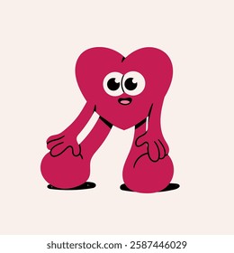 Very cute, adorable Heart with legs, eyes, hands, emotion. Love, Valentine's day, romance concept. Funny cartoon style character. Hand drawn Vector illustration. Isolated element