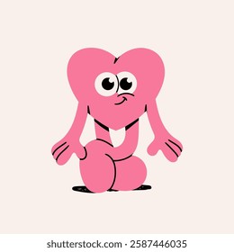 Very cute, adorable Heart with legs, eyes, hands, emotion. Love, Valentine's day, romance concept. Funny cartoon style character. Hand drawn Vector illustration. Isolated element