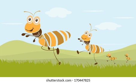 Very cute ants cartoon vector.