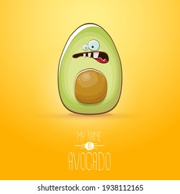 Very cute avocado character isolated on abstract orange cartoon background. My name is avocado vector concept illustration. vector healthy summer funky fruit character