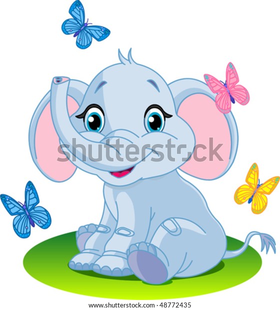 Download Very Cute Baby Elephant Sitting On Stock Vector (Royalty ...
