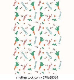 Very cute baby seamless pattern with bunnies and carrots on a beige background