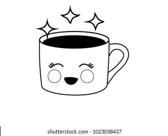 very cute black coffee cup is very happy, cartoon