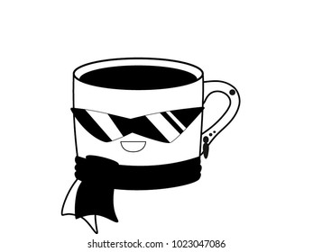 very cute cool black coffee cup, cartoon