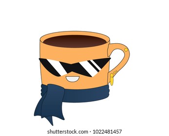 very cute cool orange coffee cup, cartoon