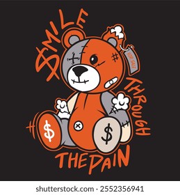 Sehr niedlich und cool Teddybär Vektor Design ist sehr geeignet für ein Bild auf einem T-Shirt.