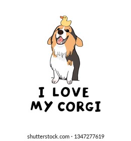 Very cute corgi, isolated vector illustration on white background and inscription I love corgi 
