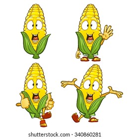 Very cute corn cartoon character set with different emotions and poses isolated on white background