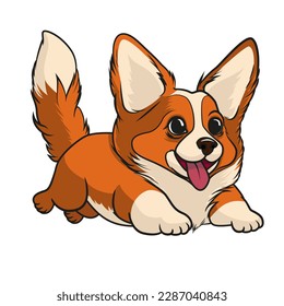 Very cute funny flying corgi in cartoon style. Vector illustration isolated on white background