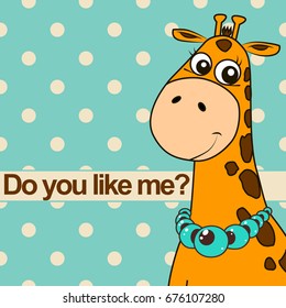 Very cute giraffe girl with necklace on her neck. Cute vector illustration. Cartoon character. Fashion style.	
