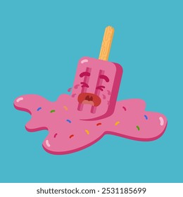 Very cute kawaii picture of ice cream falling and crying.
