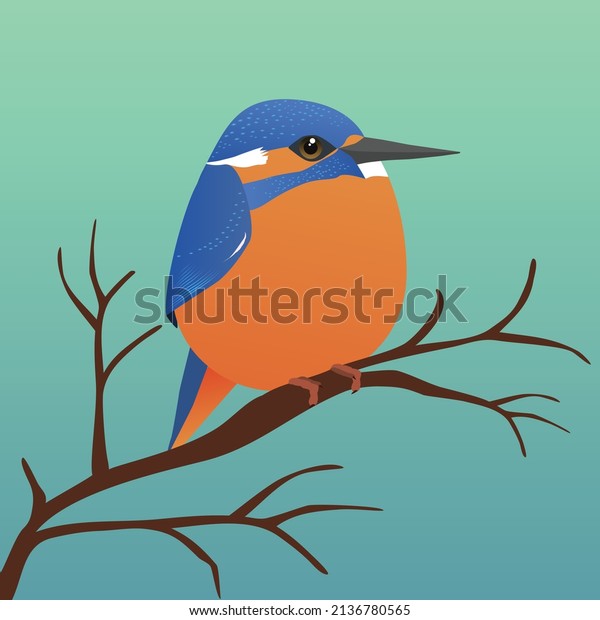 A very\
cute kingfisher bird in the shape of an egg. Blue green gradient\
background. The bird sits on a\
branch.