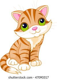 Very Cute kitten with green eyes. Vector illustration