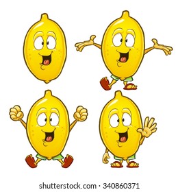 Very cute lemon cartoon character set with different emotions and poses isolated on white background