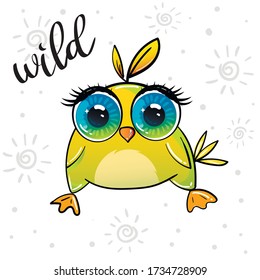 Very cute little duckling with big eyes. Preschool illustration of chick