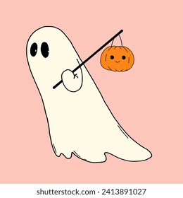 Very cute little ghost isolated clip art hand drawn illustration. Baby print for Halloween celebration. Stock vector illustration for kids products design.