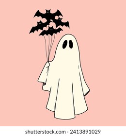 Sehr süßes kleines Gespenst, isoliert Clip Art handgezeichnet Illustration. Babyprint zu Halloween-Feiern. Stock-Vektorgrafik für Kinderproduktdesign.