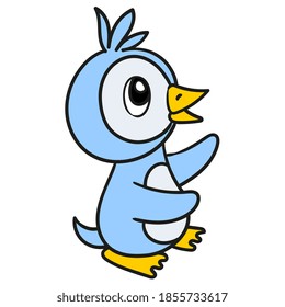 very cute penguin chicks. vector illustration of cartoon doodle sticker draw