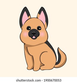 Very cute shepherd dog sitting. Drawing for children. Sweet hand-drawn picture of a beautiful dog.