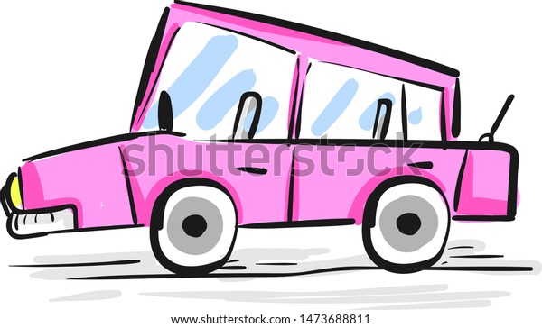 A very cute sketch of a car in pink color,\
vector, color drawing or\
illustration.